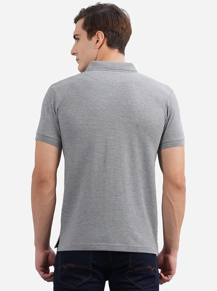 Grey Solid Slim Fit Polo T-Shirt | Greenfibre