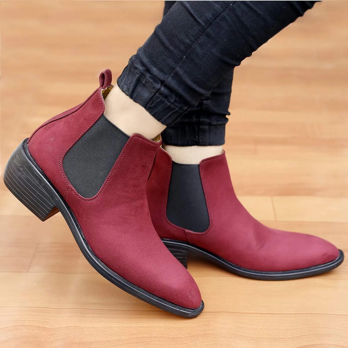 Height Increasing Suede Material Red Casual Chelsea Boots For Men-Unique and Classy