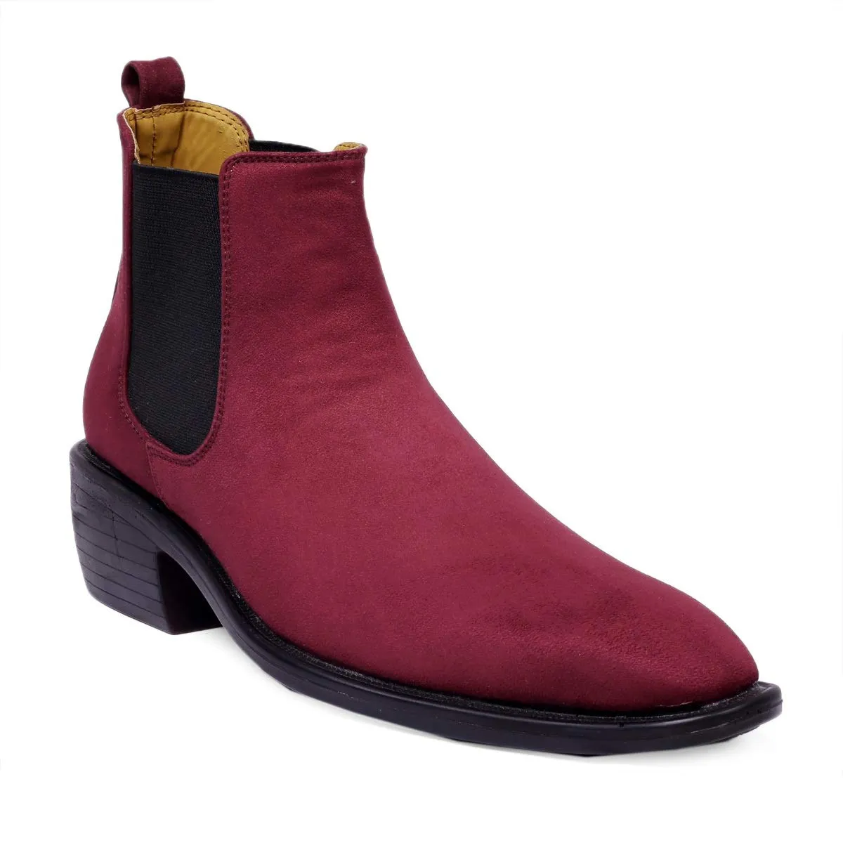 Height Increasing Suede Material Red Casual Chelsea Boots For Men-Unique and Classy