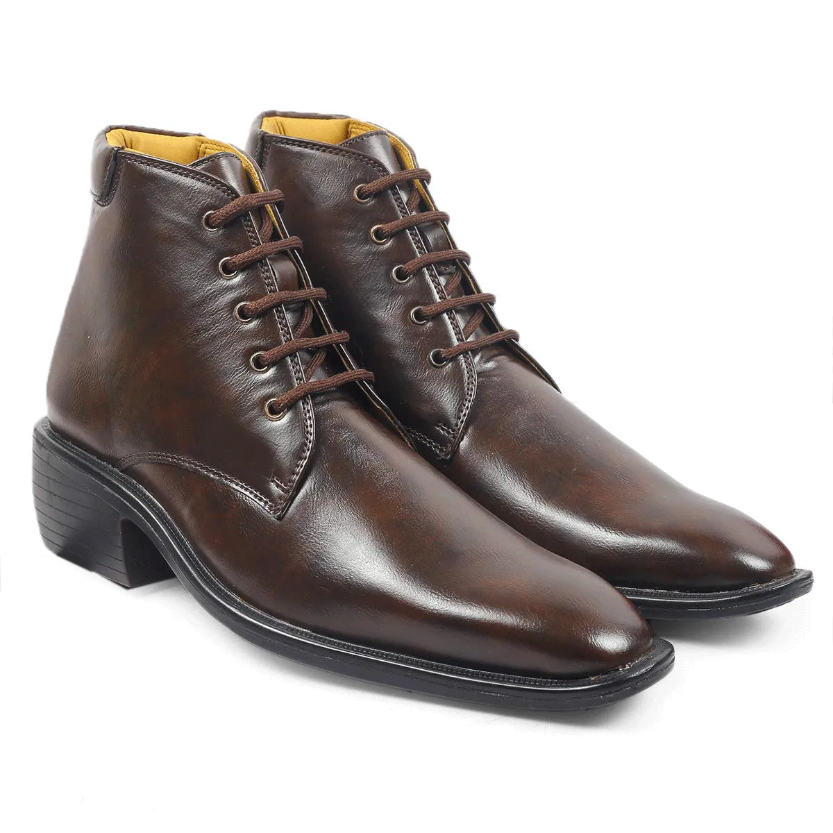 High Ankle Height Increasing Brown Casual And Outdoor Boots With Lace-Up Pattern-Unique and Classy