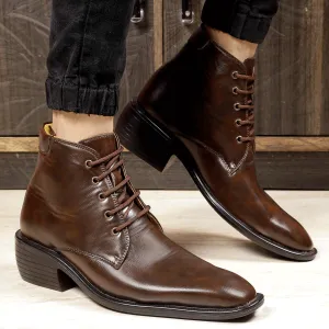 High Ankle Height Increasing Brown Casual And Outdoor Boots With Lace-Up Pattern-Unique and Classy