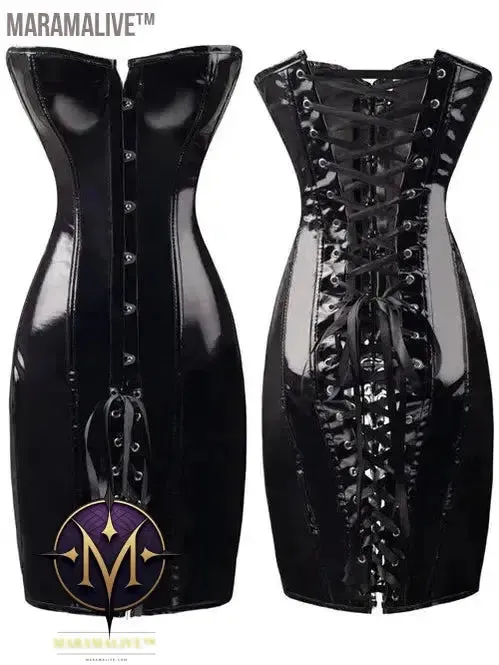 Hot Black/Red Long PVC Leather Corset Dress Sexy Women Gothic Waist Trainer Body Slim Club Vinyl Latex Mini Dress S-2XL