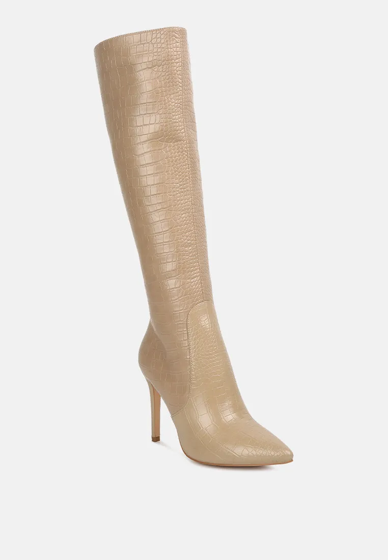 Indulgent High Heel Croc Calf Boots By Ruw