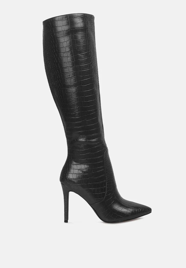 Indulgent High Heel Croc Calf Boots By Ruw