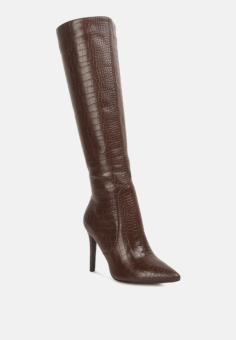 Indulgent High Heel Croc Calf Boots By Ruw