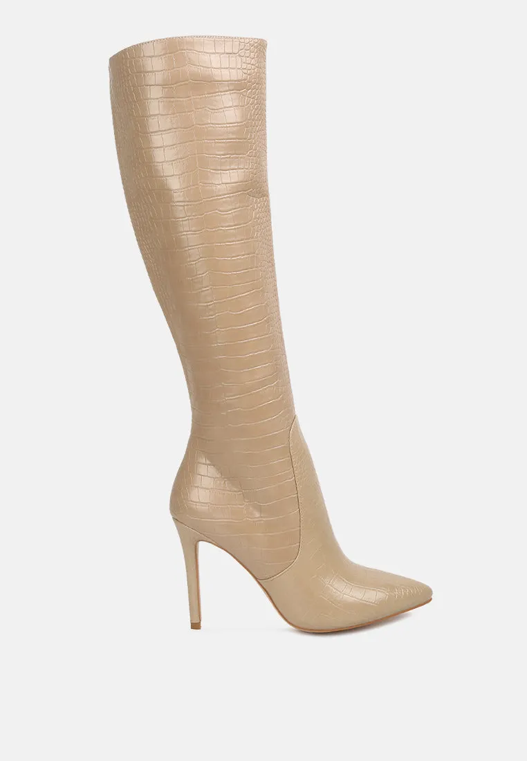 Indulgent High Heel Croc Calf Boots By Ruw