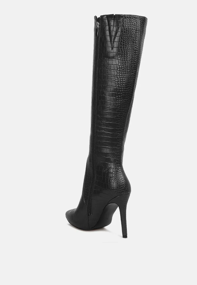 Indulgent High Heel Croc Calf Boots By Ruw
