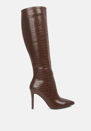 Indulgent High Heel Croc Calf Boots By Ruw