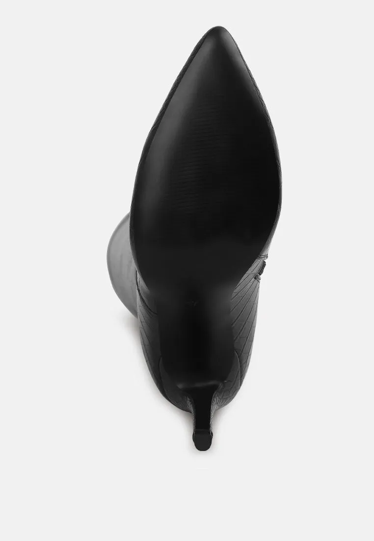 Indulgent High Heel Croc Calf Boots By Ruw