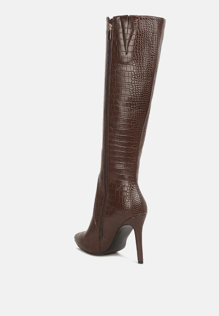 Indulgent High Heel Croc Calf Boots By Ruw