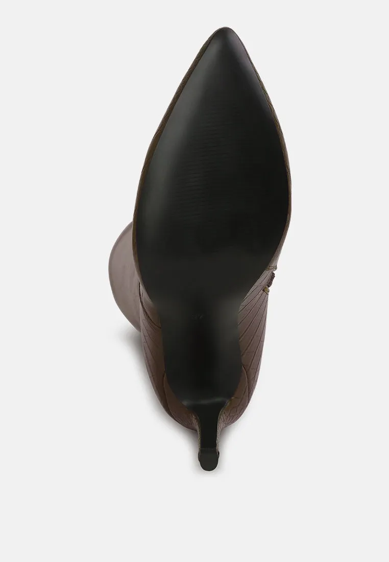 Indulgent High Heel Croc Calf Boots By Ruw