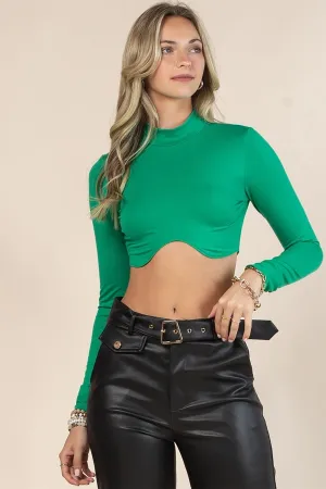 Long Sleeve Crop Mock Neck - Kelly Green