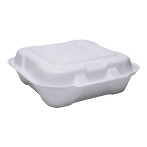 Medium Hinged Container, Compostable, 8” x 7.8” x 2.5” - Genpak