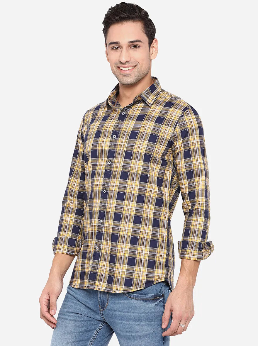 Mellow Yellow Checked Slim Fit Semi Casual Shirt | JadeBlue