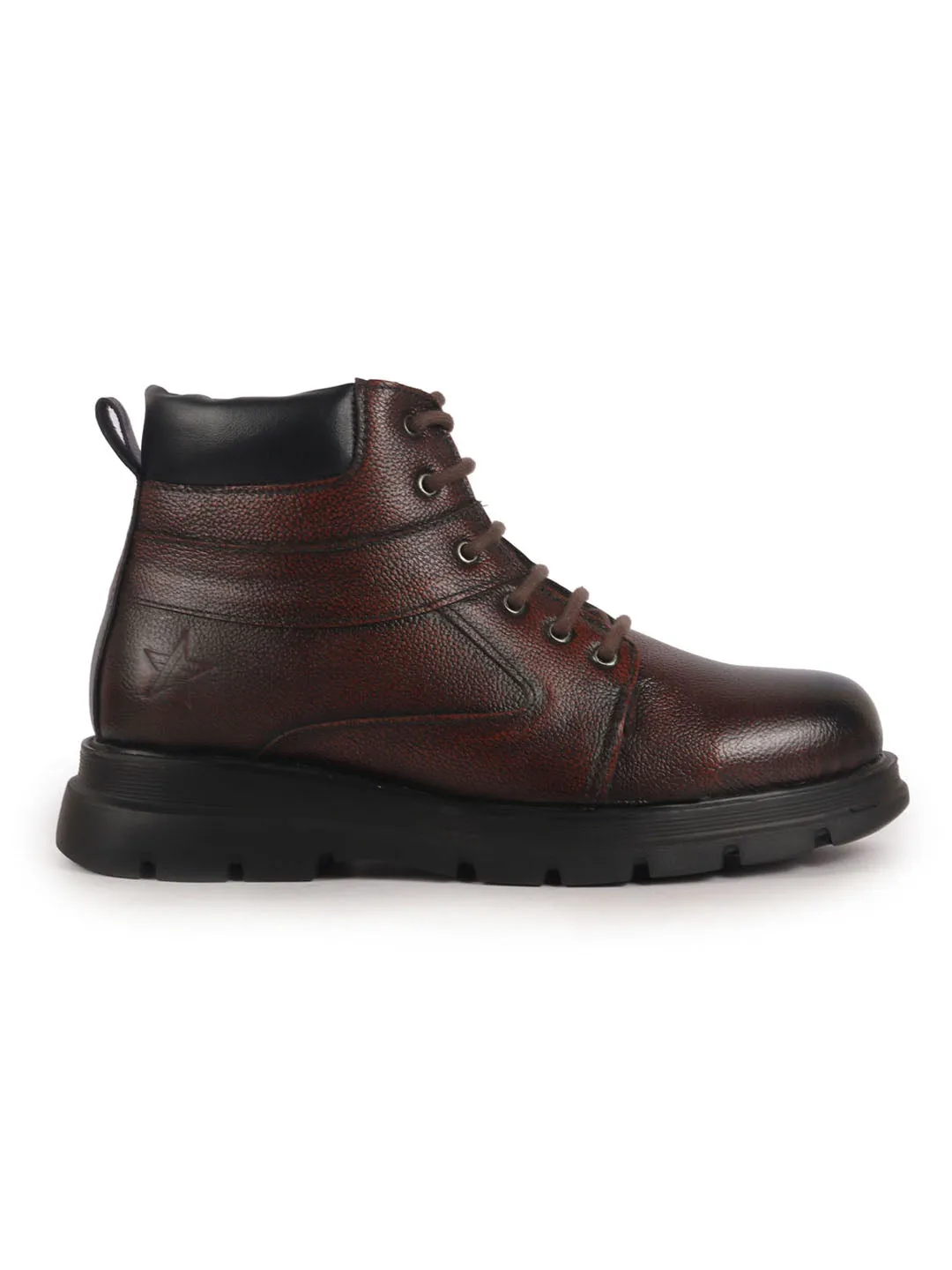 Men Cherry Genuine Leather Lace Up Ankle Boots|High Ankle Shoes|Featherlite Memory Cushion Boots|Casual and Work Wear