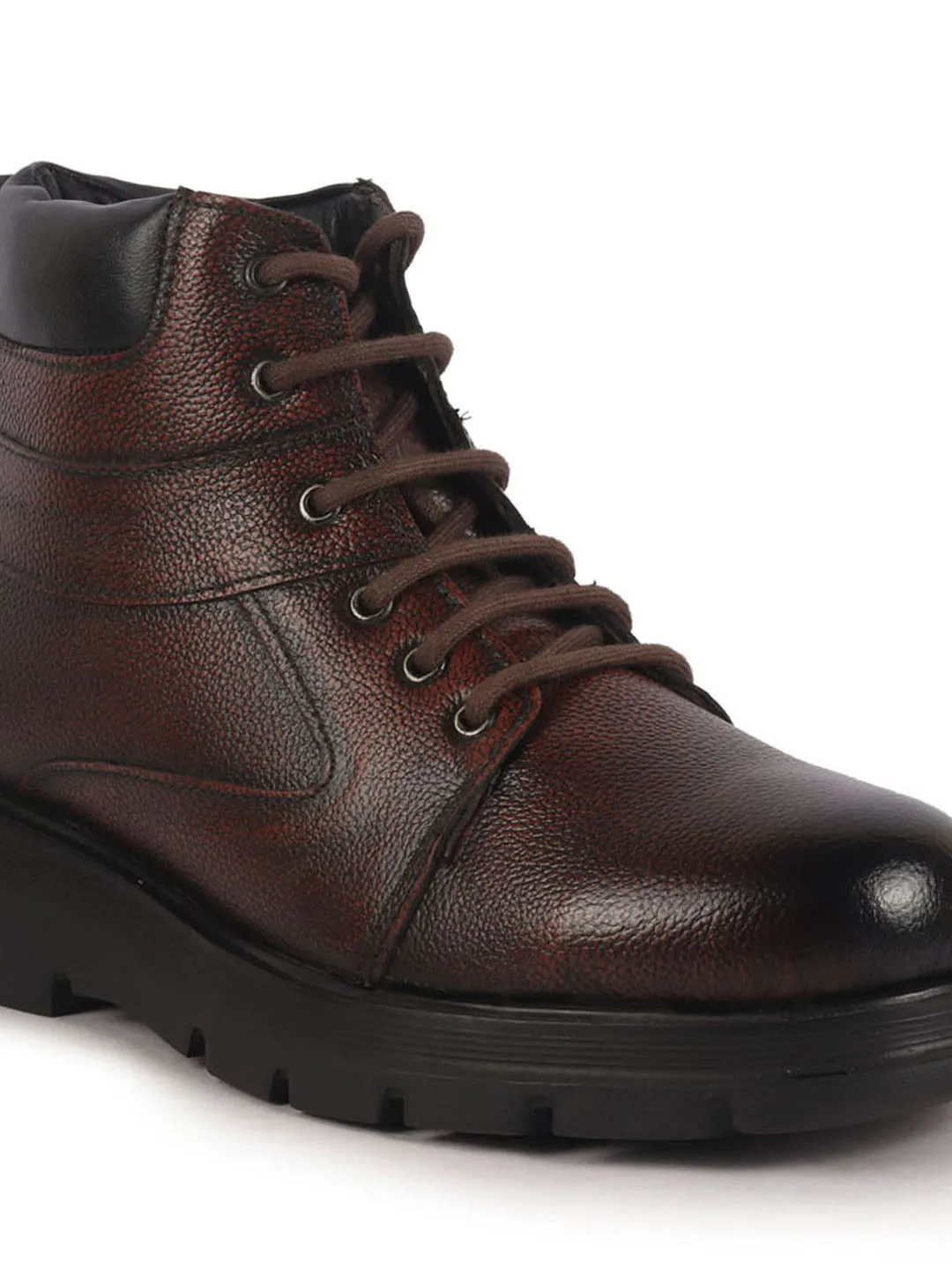 Men Cherry Genuine Leather Lace Up Ankle Boots|High Ankle Shoes|Featherlite Memory Cushion Boots|Casual and Work Wear