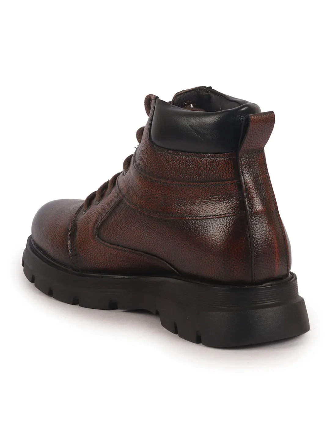 Men Cherry Genuine Leather Lace Up Ankle Boots|High Ankle Shoes|Featherlite Memory Cushion Boots|Casual and Work Wear