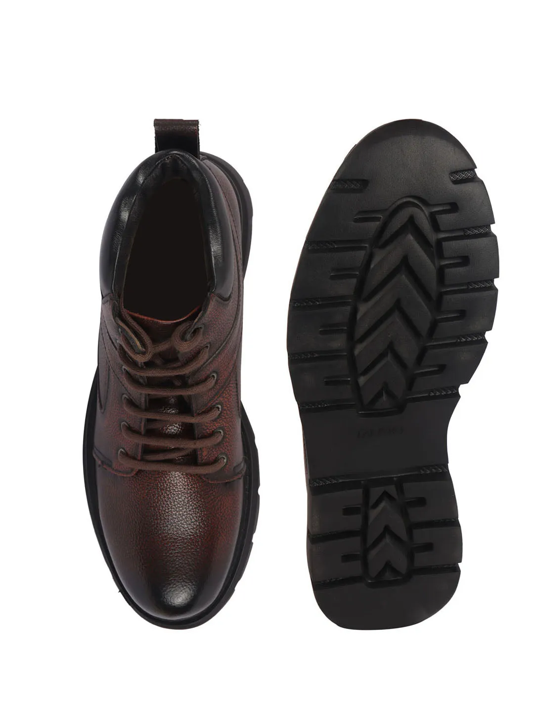 Men Cherry Genuine Leather Lace Up Ankle Boots|High Ankle Shoes|Featherlite Memory Cushion Boots|Casual and Work Wear