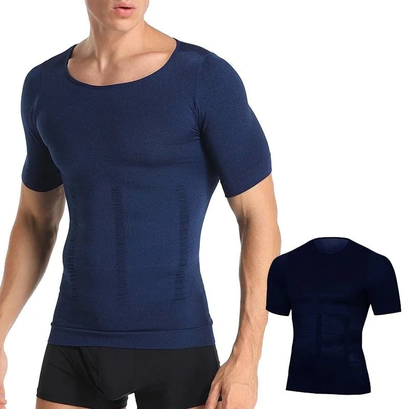 Men Seamless Toning Abs Compression Body Shaper T-Shirt