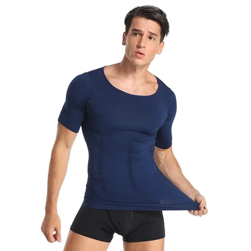 Men Seamless Toning Abs Compression Body Shaper T-Shirt