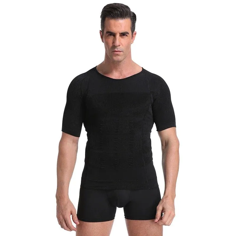 Men Seamless Toning Abs Compression Body Shaper T-Shirt
