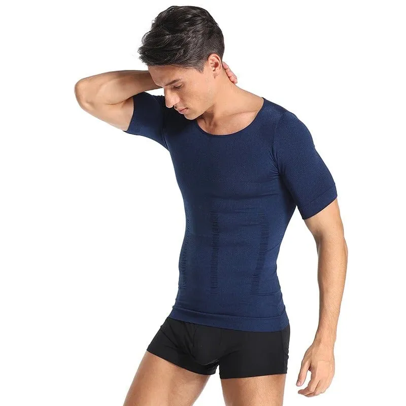 Men Seamless Toning Abs Compression Body Shaper T-Shirt