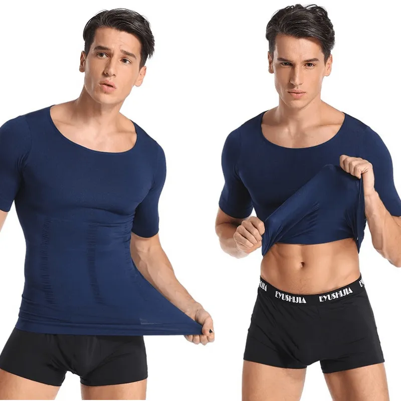 Men Seamless Toning Abs Compression Body Shaper T-Shirt