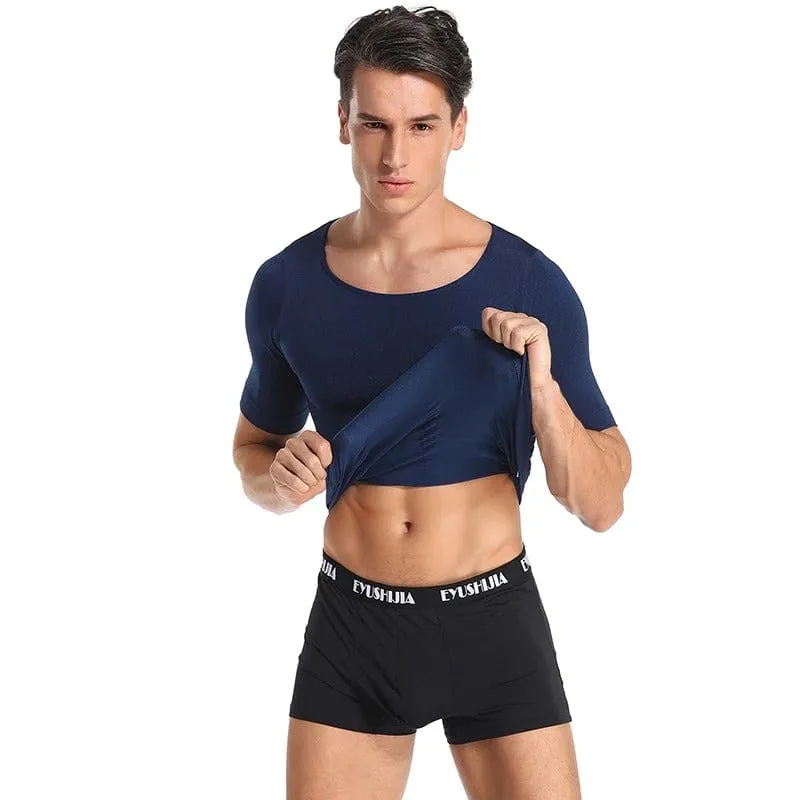 Men Seamless Toning Abs Compression Body Shaper T-Shirt