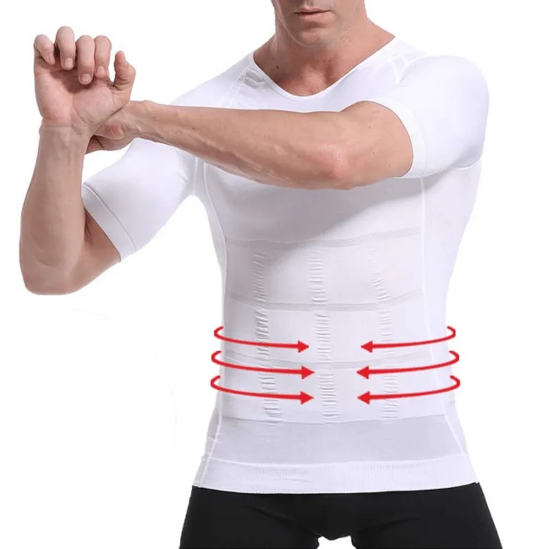 Men Seamless Toning Abs Compression Body Shaper T-Shirt