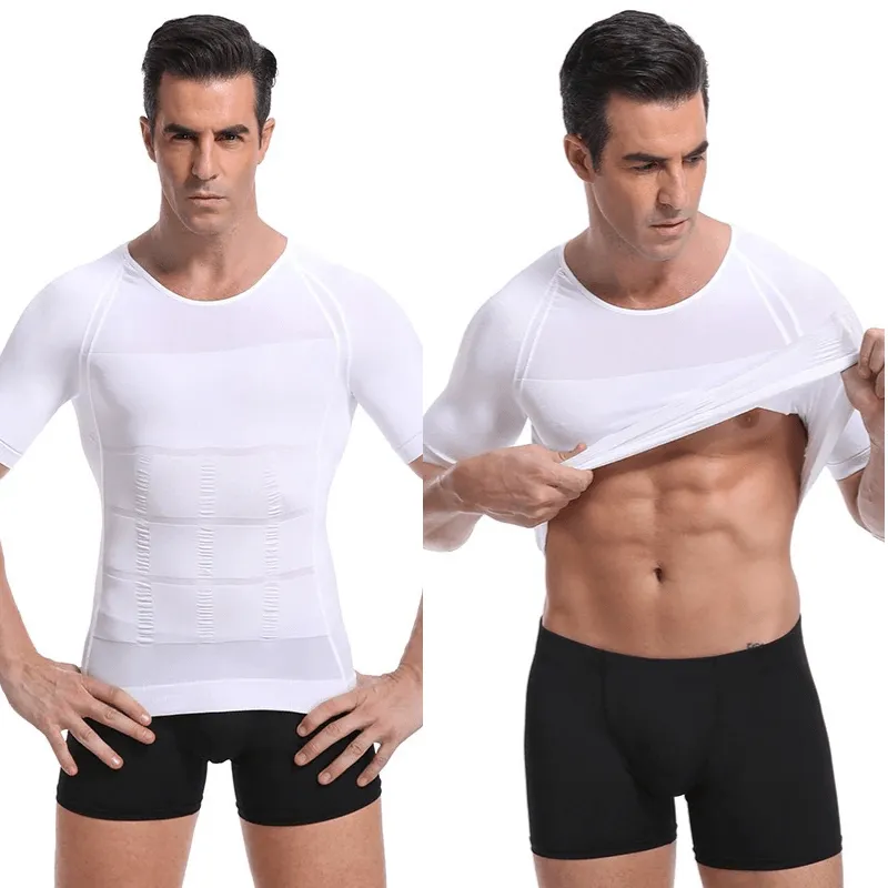 Men Seamless Toning Abs Compression Body Shaper T-Shirt