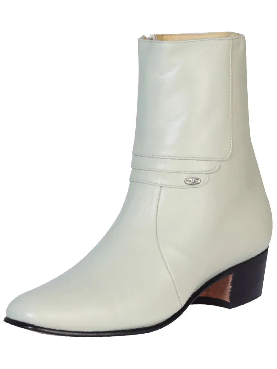 Men's Goat Leather Side Zipper Classic Dress Ankle Boots 'El Besserro' Bone 200