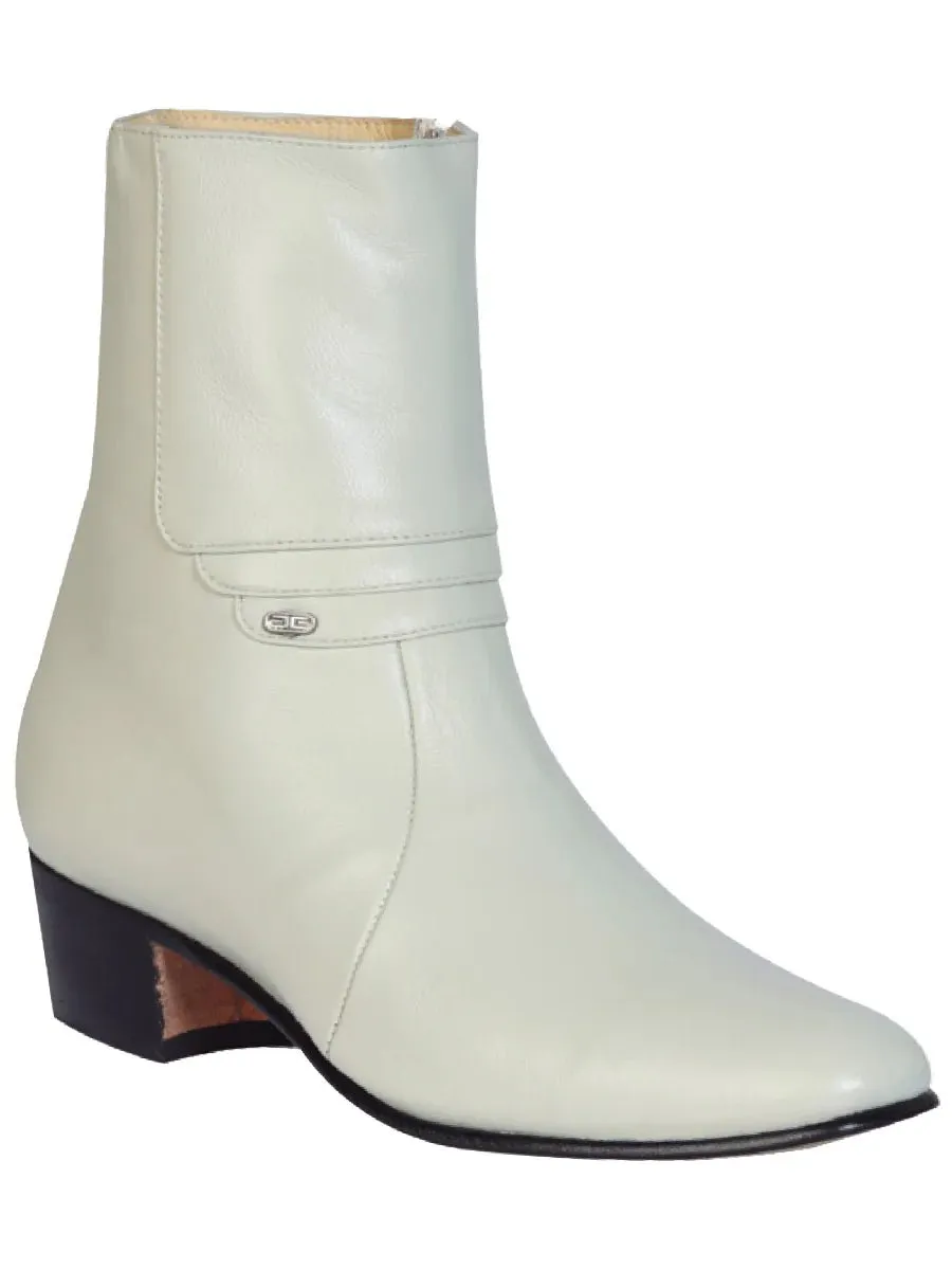 Men's Goat Leather Side Zipper Classic Dress Ankle Boots 'El Besserro' Bone 200