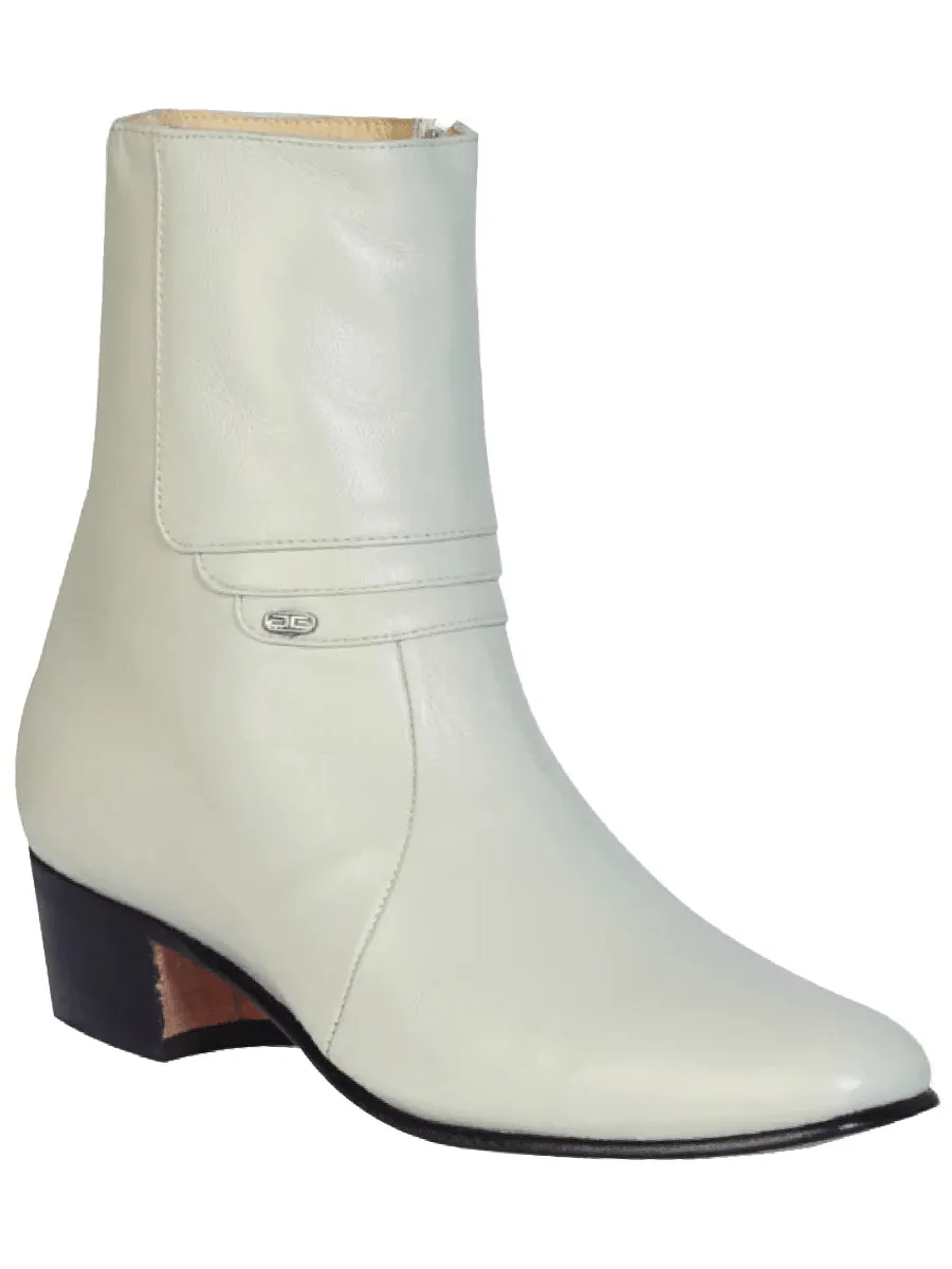 Men's Goat Leather Side Zipper Classic Dress Ankle Boots 'El Besserro' Bone 200