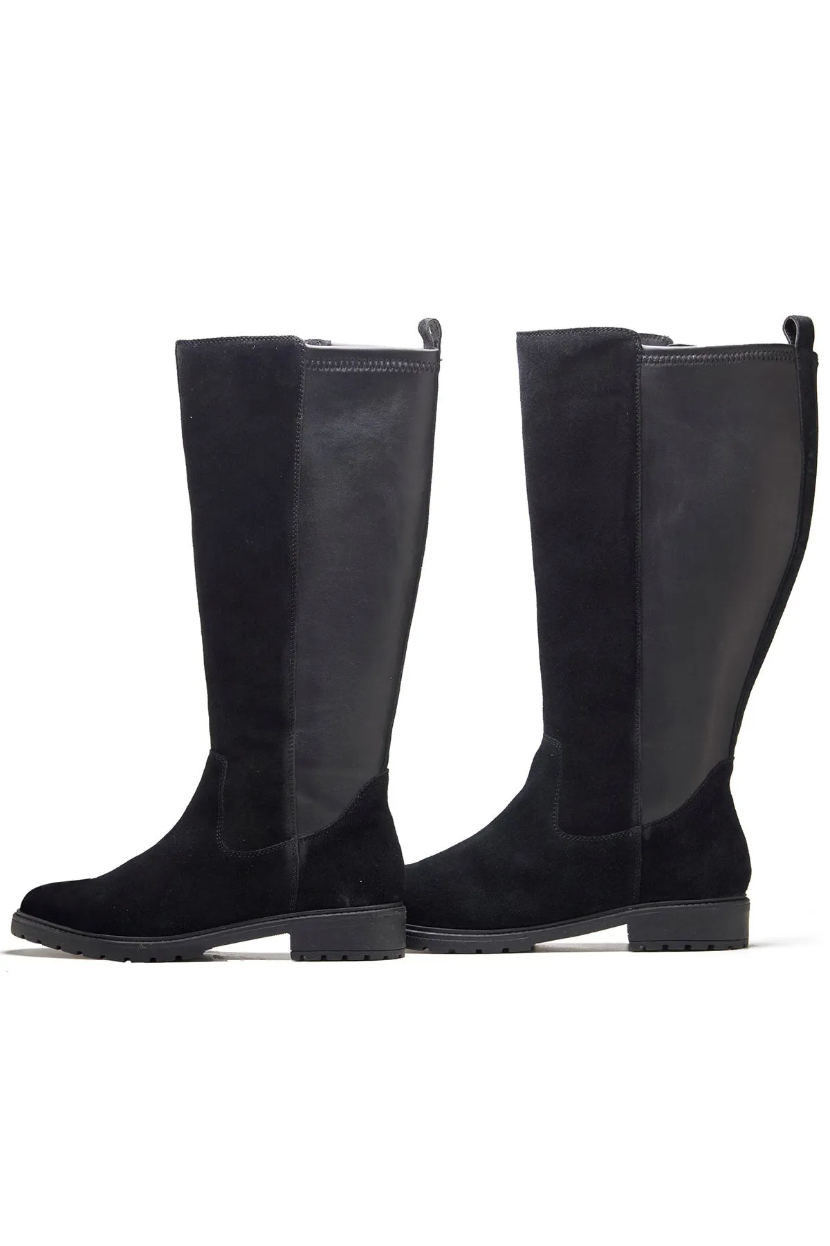 Milled Leather Black Long Boots