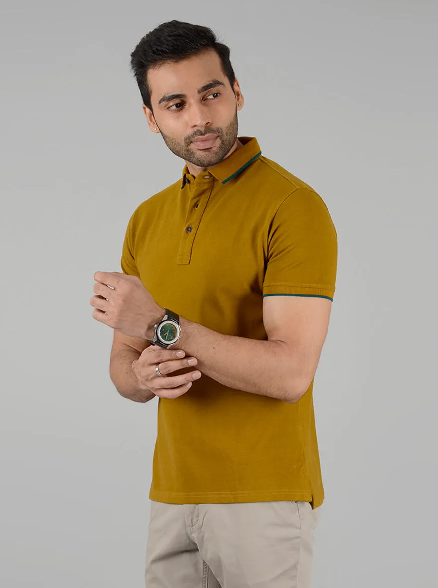 Mustard Yellow Solid Slim Fit Polo T-Shirt | JadeBlue