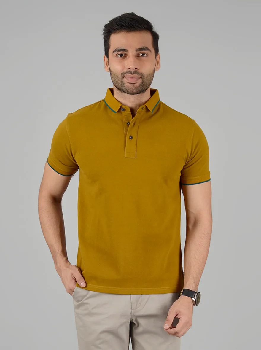 Mustard Yellow Solid Slim Fit Polo T-Shirt | JadeBlue