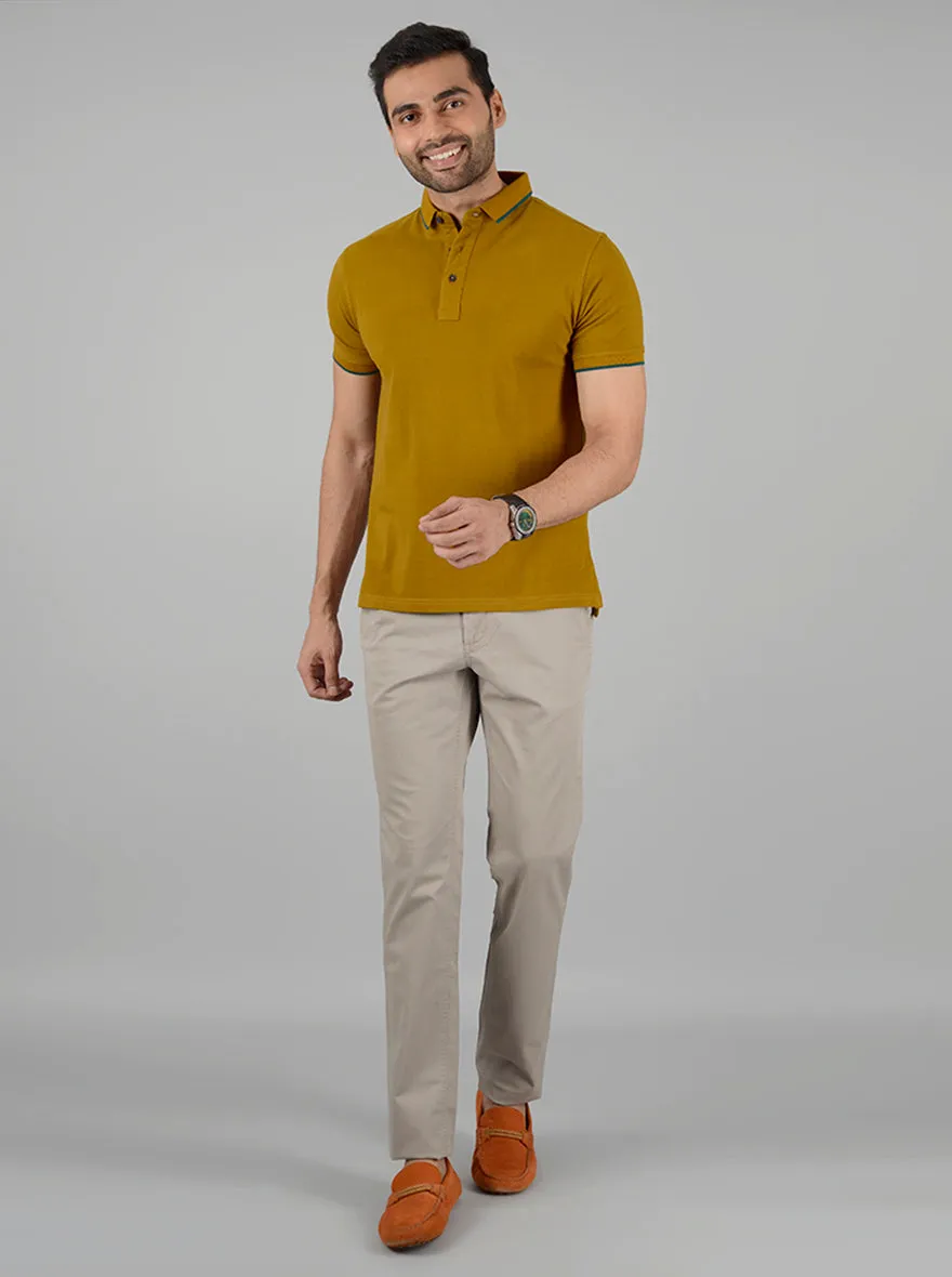 Mustard Yellow Solid Slim Fit Polo T-Shirt | JadeBlue