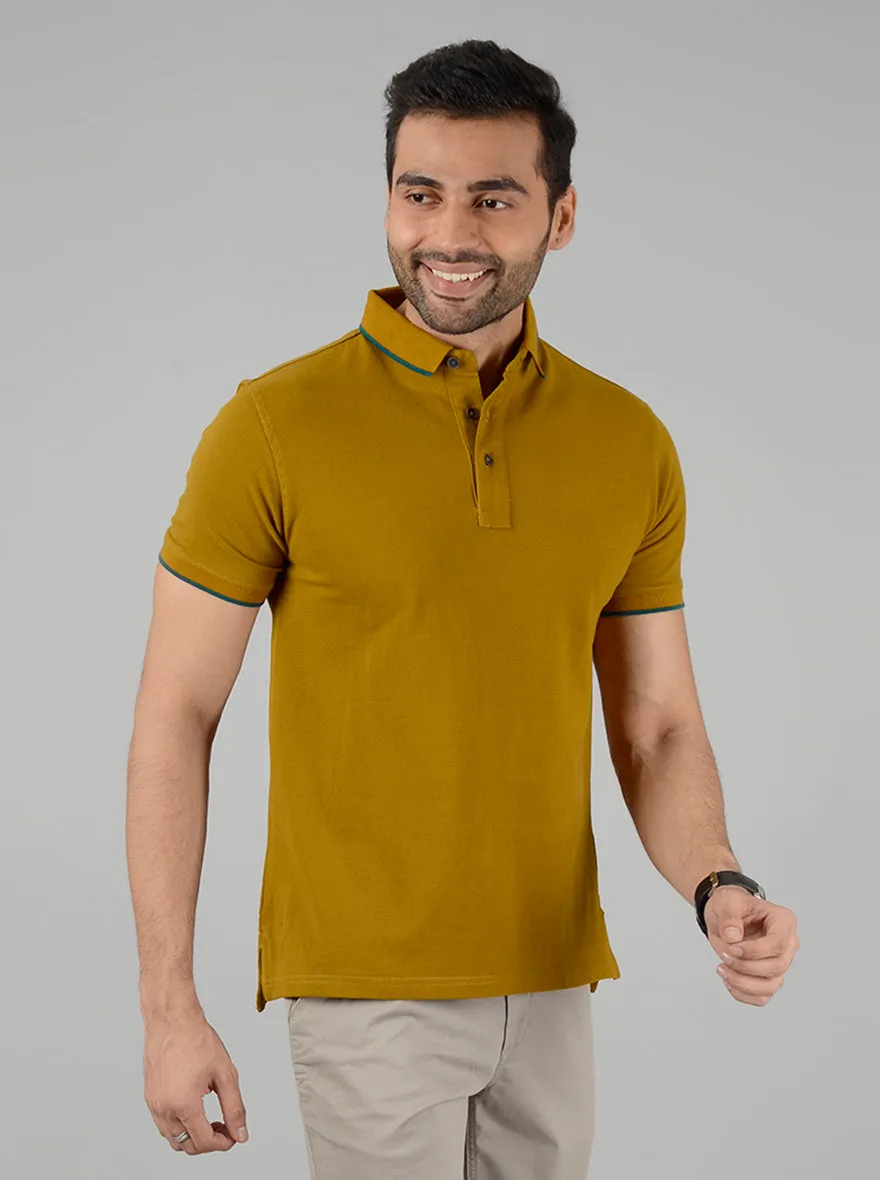 Mustard Yellow Solid Slim Fit Polo T-Shirt | JadeBlue