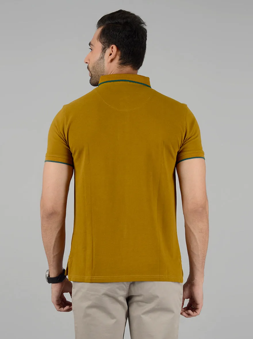 Mustard Yellow Solid Slim Fit Polo T-Shirt | JadeBlue