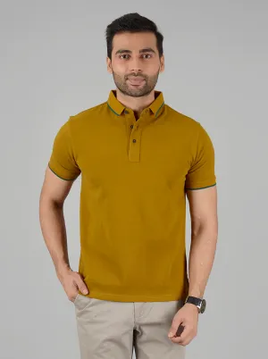 Mustard Yellow Solid Slim Fit Polo T-Shirt | JadeBlue