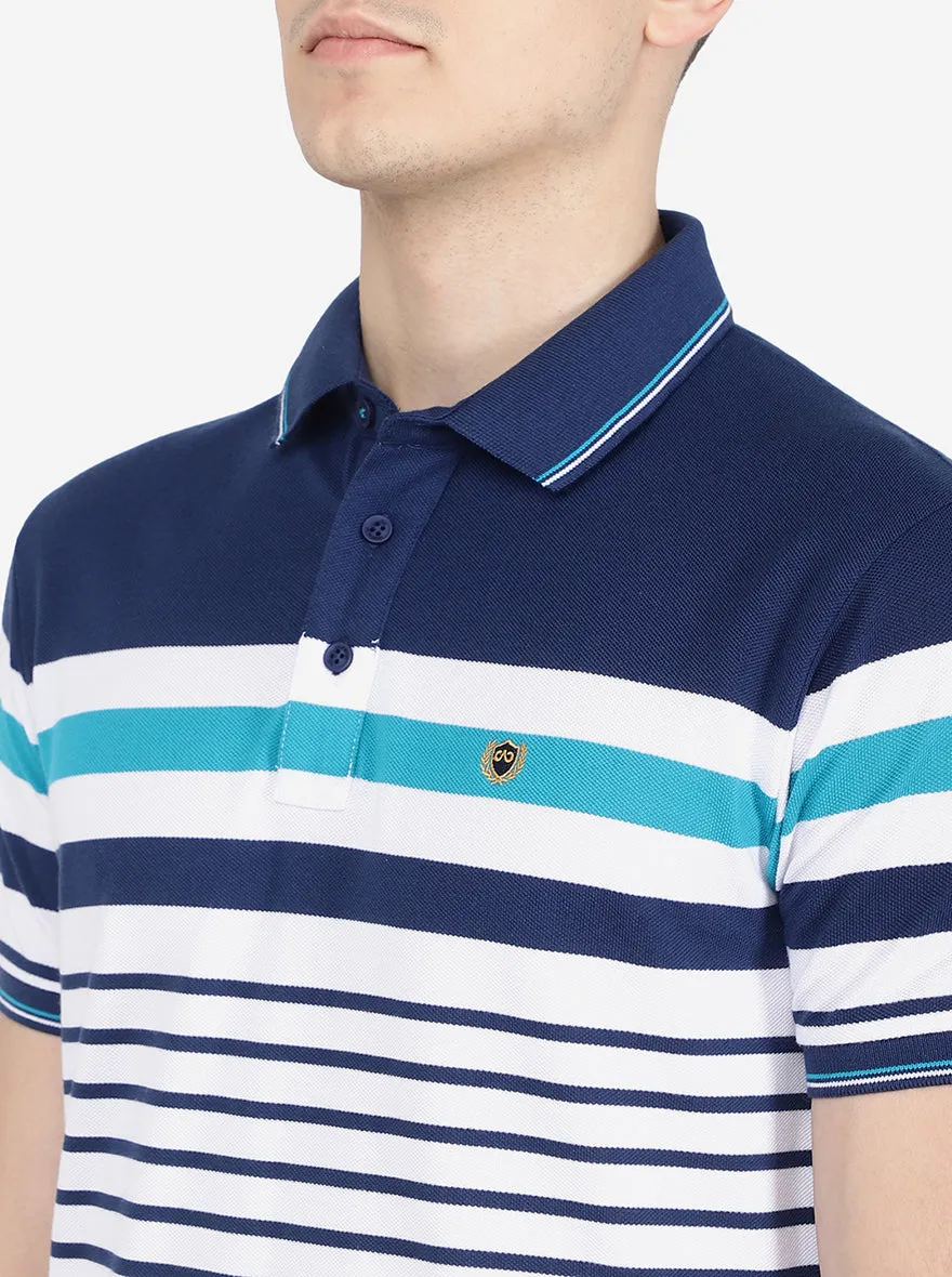Navy Blue Striped Slim Fit Polo T-Shirt | Jadeblue