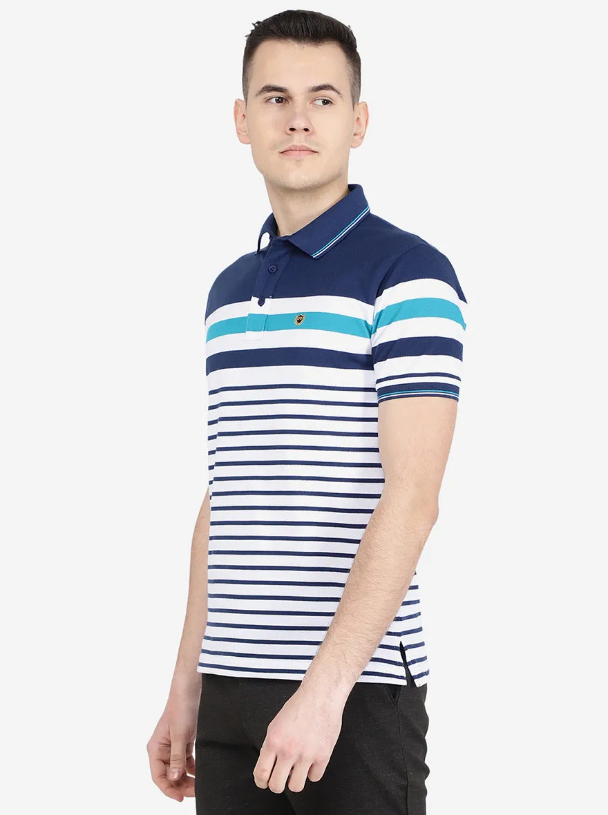 Navy Blue Striped Slim Fit Polo T-Shirt | Jadeblue