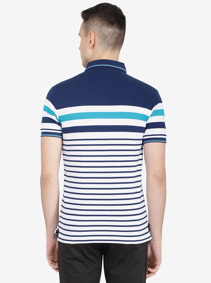 Navy Blue Striped Slim Fit Polo T-Shirt | Jadeblue