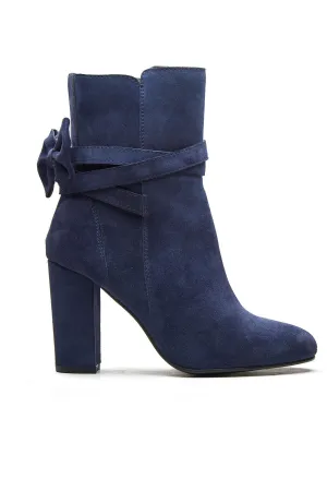 Navy Bow Detail Ankle Boots