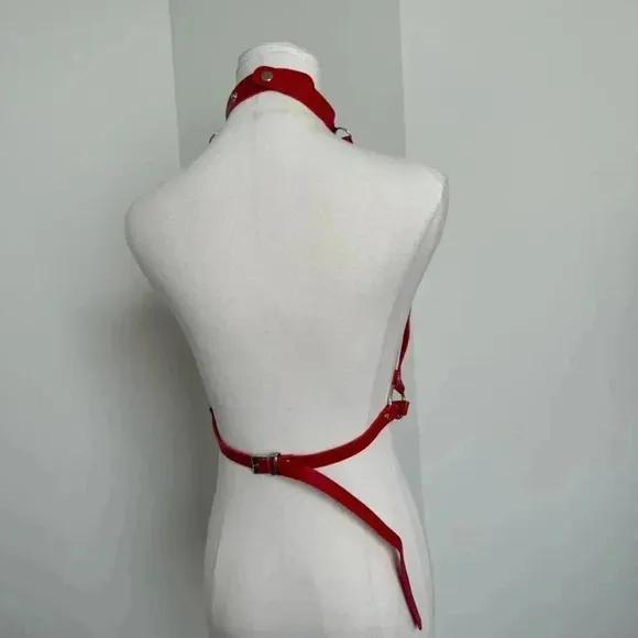 NEW RED STRAPPY BONDAGE CAGED TOP FAIX LEATHER OS GOTH PUNK