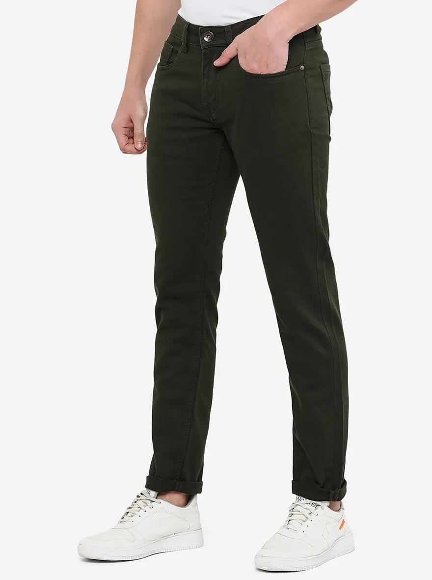 Olive Green Washed Slim Fit Jeans | JadeBlue