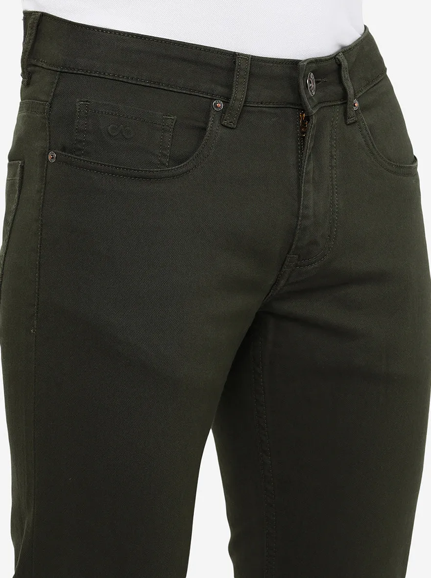 Olive Green Washed Slim Fit Jeans | JadeBlue