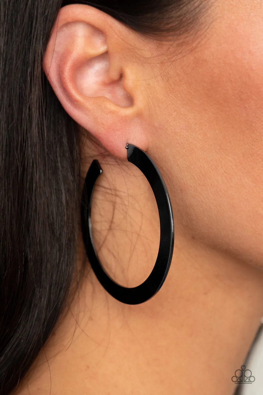 Paparazzi The Inside Track - Black Hoop Earrings
