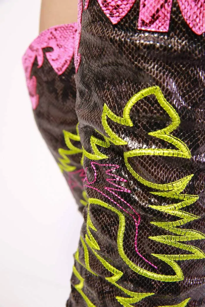 Pink Snake Multi Slouchy Thigh High Cowgirl Boot