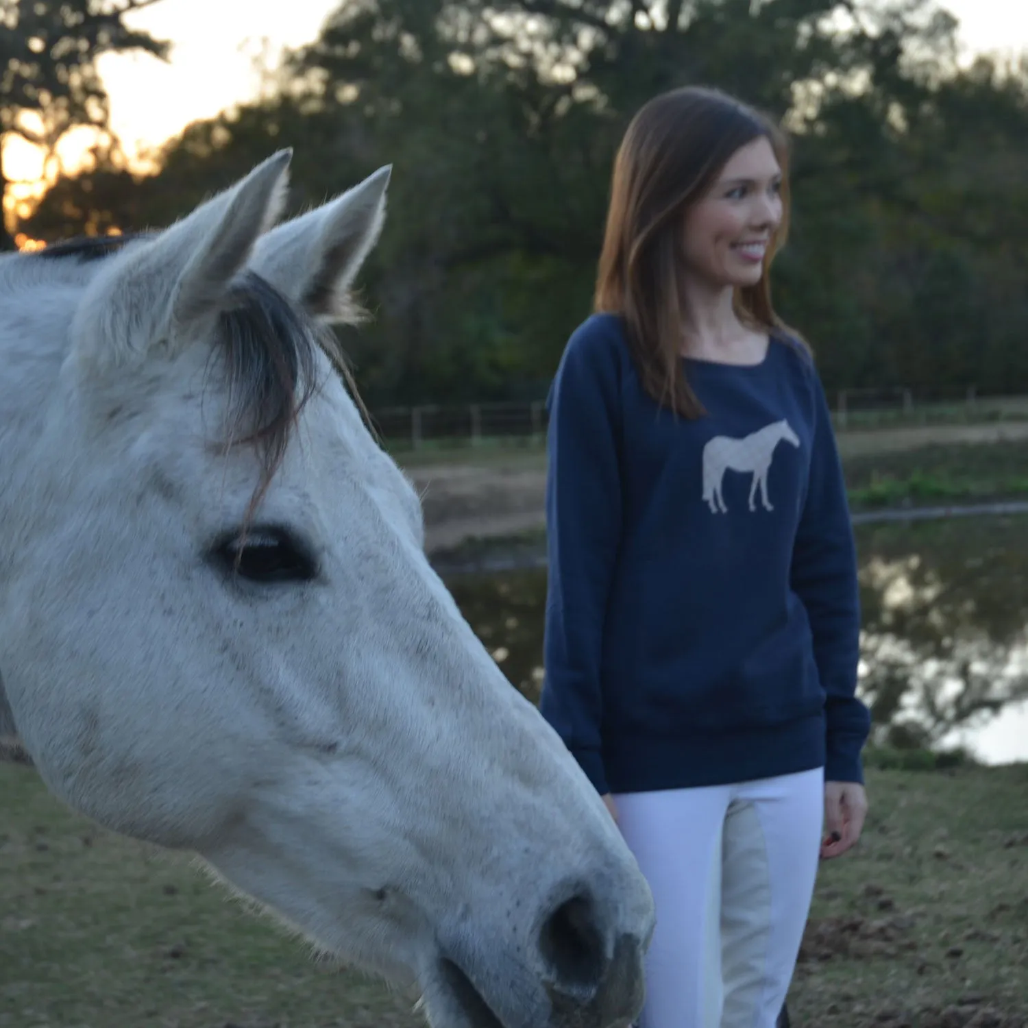 Plaid Horse Scoop Neck